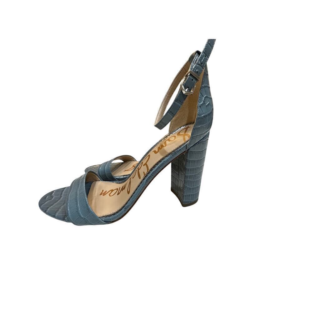 Sam Edelman Slate Blue Croc-Embossed Block Heel Sandal